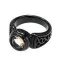 Detailed macro view of a vintage black titanium steel ring featuring a radiant champagne gemstone - Size 7 / Black (Champagne Rhinestone)