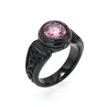 Close-up of a vintage black titanium steel ring featuring a vibrant pink gemstone centerpiece - Size 7 / Black Pink Rhinestone