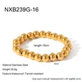 8mm 18K gold plated stainless steel bead elastic bracelet with waterproof feature - 8mm (16cm) / Gold