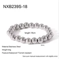 Detail view showing 8mm stainless steel round bead elastic bracelet, length 18cm - 8mm (18cm) / Steel