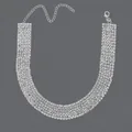 Elegant multi-row rhinestone choker necklace in silver finish for wedding or gala dresses. - Six Row Rhinestone (NS-J6549S) / 31.5cm+10.3cm / Silver