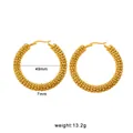 Orecchini a cerchio in acciaio inossidabile placcato oro 18K, design grande 49mm - Stile a catena di mais (CK513) / Oro