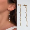 Eleganti orecchini a pendente con perle d'acqua dolce naturali placcati in oro 18 carati - Taglia unica / Orecchini a nappa con cinque perle