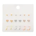 Set di nove paia di orecchini con borchie a cuore e cerchi in oro, argento e oro rosa - Set di 9 Paia di Orecchini Cuore Cerchio in 3 Colori (ZJ2513)