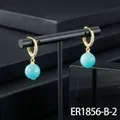 Gold-plated earrings with cubic zirconia and round blue semi-precious stone beads. - Amazonite Hoop