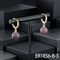 Elegant gold plated hoop earrings with zircon pavé and round purple semi-precious stone drops - Lepidolite Hoop
