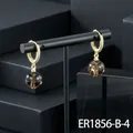 Gold-plated hoop earrings with zircon pavé and a round brown smoky quartz stone drop. - Smoky Quartz Hoop