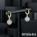 Elegant gold-plated hoop earrings with cubic zirconia and moonstone pendant - Flashy Gray Stone Hoop