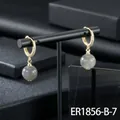 Sophisticated gold plated hoop earrings with zircon and grey semi-precious stone drops - Labradorite Hoop