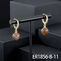 Elegant gold-plated hoop earrings with zircon pavé and brown semi-precious stone drop - Star Sunstone Hoop