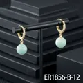 Gold-plated zircon hoop earrings with light green semi-precious stone bead drops - Green Amazonite Hoop