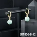 Gold-plated zircon hoop earrings with a round light green semi-precious stone drop - Aventurine Hoop