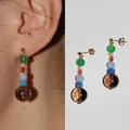 Boucles d'oreilles pendantes élégantes avec pierres naturelles et perles multicolores - Mélange Multicolore