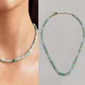 Collar de cuentas de piedra natural con cuentas cilíndricas azules y verdes para mujer - Collar de mezcla verde y azul