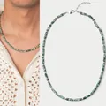 Collar de piedra natural verde con cuentas cilíndricas y espaciadores plateados - Collar verde bruma / 38+5cm