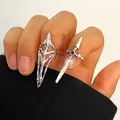 Unique silver punk style melted metal ring and cross sword nail ring for women - Lava & Cross Sword / 2-Piece Set / Silver