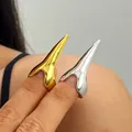 Trendy geometric open nail guard rings in gold and silver metallic finishes - Open Geometric Nail Ring / 2-Piece Set / Gold and Silver Two-tone