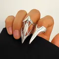 Gothic silver geometric finger nail rings set for creative and edgy nail art styling - Punk Style Fingertip Ring / 2-Piece Set / Silver