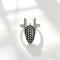 Minimalist silver geometric open ring with sparkling rhinestone inlay for fingernail decoration - Shield Zirconia (12130) / Silver