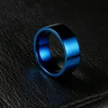 Men's vintage stainless steel band ring featuring a vibrant brushed blue finish - Size 7 / Plain Mirror Polish Style / 8mm / Blue