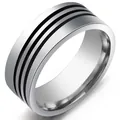 Men's vintage stainless steel ring featuring three black stripes in a silver finish - Size 7 / Steel Color (JRV2092S)
