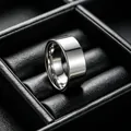 Classic mirror-polished silver stainless steel band ring for men displayed in jewelry box - Size 7 / 8mm Mirror Finish Style / Silver