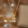 Elegant gold cherry pendant necklace with sparkling clear cubic zirconia stones for women - White Diamond Cherry Pendant (9393)