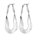 Élégantes boucles d'oreilles créoles plates torsadées en acier titane argenté chic - 35mm / Argent