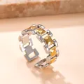Bague ouverte en acier inoxydable bicolore plaqué or 18k avec design de chaîne ajourée - Bicolore (Or & Argent) / Taille unique
