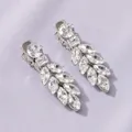 Elegant pair of silver hair clips featuring leaf-shaped marquise cubic zirconia stones - Date-Ready Silver Hair Clip HS-J7428S
