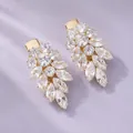 Elegant marquise zircon leaf hair clips in gold finish for bridal wedding party hair accessories - Sweet and Elegant Gold Hair Clip HS-J7429G