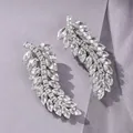 Elegant silver-toned leaf-shaped zircon hair clips with clear marquise-cut crystals - Elegant Silver Hair Clip HS-J7421S