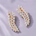 Elegant gold-plated leaf hair clip set with sparkling clear zircons, ideal for weddings. - Elegant Gold Hair Clip HS-J7421G