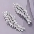 Elegant silver hair clips encrusted with marquise-cut clear zircons for bridal wear - Daily Silver Hair Clip HS-J7422S
