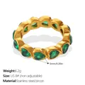 Bague en acier inoxydable doré avec zircons verts en forme de cœur, taille US 8 - US 8 / Style Coeur Zirconia Vert