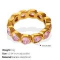 Bague en acier doré avec zircons cœurs roses, taille US 6. - US 6 / Style Cœur Zircon Rose
