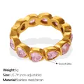 Bague cœur en acier inoxydable doré ornée de zircons roses élégants - US 7 / Style Cœur Zircon Rose