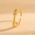 Elegant gold open ring featuring triple row zircon inlay in a niche minimalist design - U-Shape Square-Round Row Zirconia Style (WG-1204) / Medium KC Gold (WG-1204)
