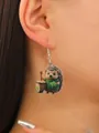 Detailed view of a quirky acrylic earring featuring a cute cartoon hedgehog with a drum - Drumming Hedgehog Style (5842)