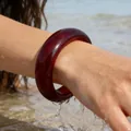 Elegant statement chunky dark red translucent acrylic bangle bracelet for beach vacations - Dark Red Translucent Acrylic Round Bangle (32410)
