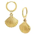 Elegant gold-plated brass hoop earrings featuring realistic seashell pendants for women - Shell Shape Earrings (e486) / 14k / 1 Pair (2 Pieces) / Gold