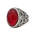 Luxe vintage roestvrijstalen herenring met een grote rode ovale cabochon edelsteen - US 7 / Staal Rode Steen