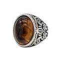 Vintage-Stil Herrenring aus Titanstahl mit großem ovalem Tigerauge-Edelstein-Inlay - Silberton Tigerauge
