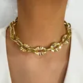 Hiphop dicke goldene Gliederkette mit geometrischer Textur für Damen, Choker-Stil - Geätztes Gold (32680-nek-G-EP)