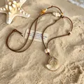 Vintage nautilus shell pendant Bohemian necklace with brown cord for beach vacation - 03 Nautilus Pendant (0271)