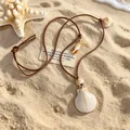 Bohemian retro shell pendant necklace with brown PU leather cord for beach holiday - 04 Shell Pendant (3809)