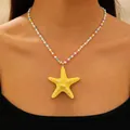 Boho-Vintage-Halskette mit Seestern-Anhänger und bunten Perlen für den Strandurlaub - Gelber Seestern (01 Kurzer Stil)