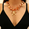 Vintage bohemian necklace with golden starfish pendant and sea-themed charms - 01 KC Gold Marine Set (G-237)
