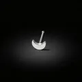 Detailed view of a minimalist silver crescent moon nose stud with a straight post design. - Moon Design