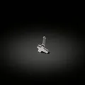 Macro view of a polished silver cross nose stud with straight bar on dark gradient - Cross